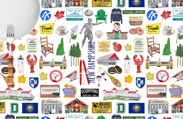 Iconic New Hampshire Watercolor Disposable Placemats - tear-away pad of 24
