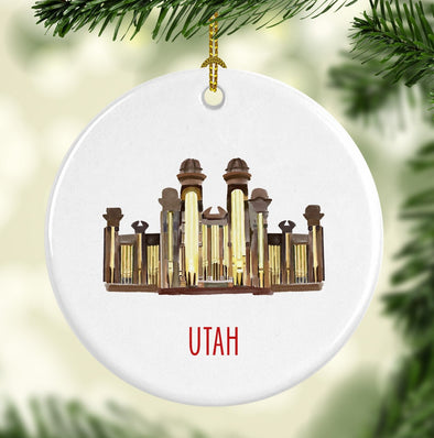 Iconic Salt Lake City Tabernacle Organ Round Porcelain Ornament