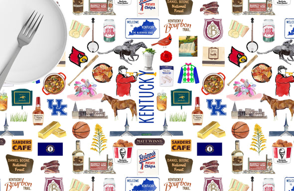 Iconic Kentucky Watercolor Disposable Placemats - tear-away pad of 24