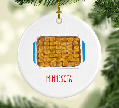 Minnesota Tater Tot Hotdish Round Porcelain Ornament
