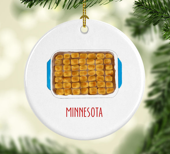 Minnesota Tater Tot Hotdish Round Porcelain Ornament