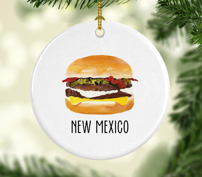 New Mexico Green Chili Cheeseburger Round Porcelain Ornament