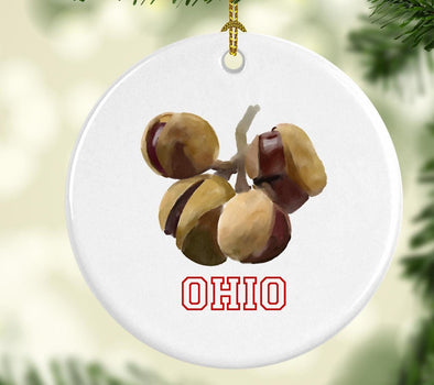 Ohio Buckeye Round Porcelain Ornament