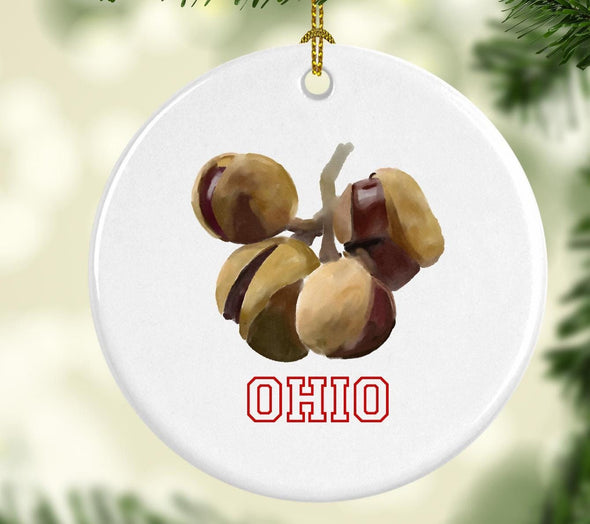 Ohio Buckeye Round Porcelain Ornament