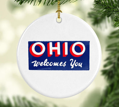Ohio Welcome Sign Round Porcelain Ornament