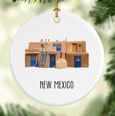 New Mexico Pueblo Round Porcelain Ornament