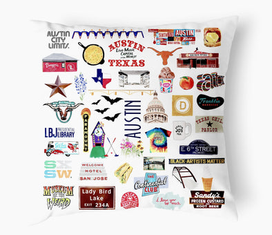 Reversible 18" Iconic Austin, Texas Throw Pillow