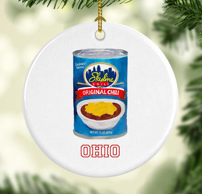 Iconic Ohio Skyline Chili Round Porcelain Ornament
