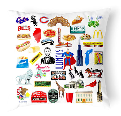 Reversible 18" Iconic Illinois Throw Pillow