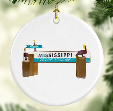 Mississippi Gulf Coast Round Porcelain Ornament
