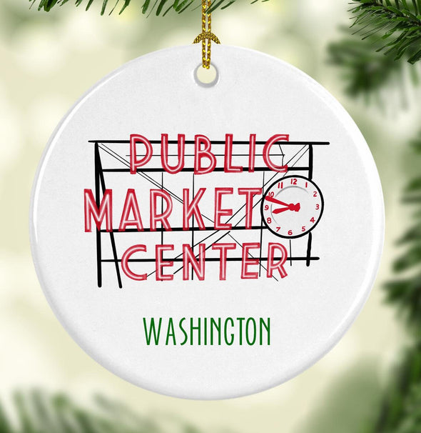Washington State Public Market Round Porcelain Ornament