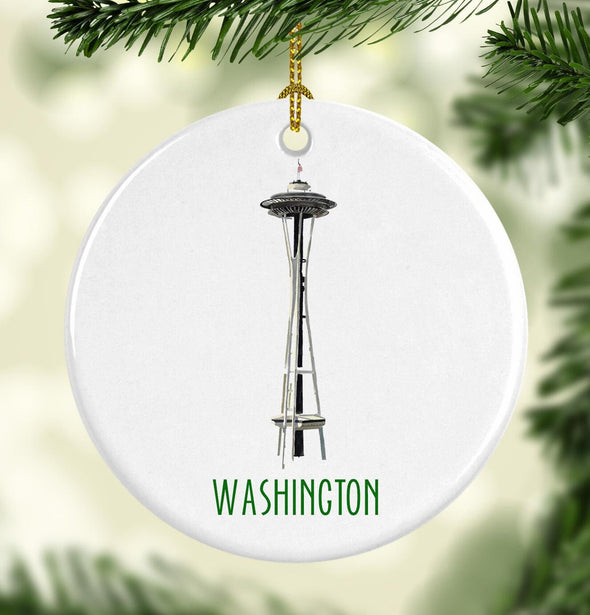 Washington State Space Needle Round Porcelain Ornament