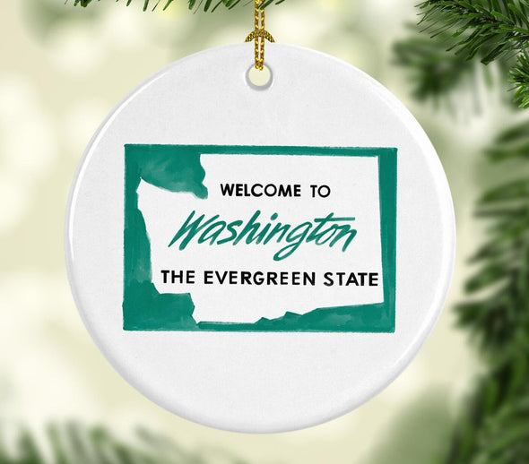 Welcome to Washington State Round Porcelain Ornament