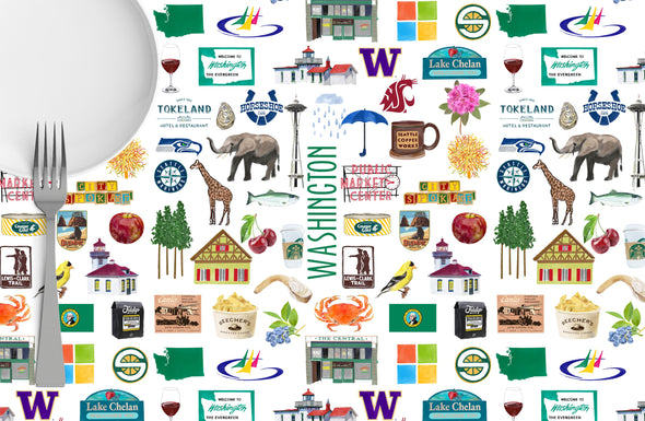 Iconic Washington State Watercolor Disposable Placemats - tear-away pad of 24