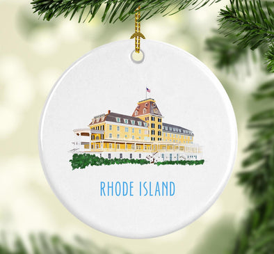 Iconic Rhode Island Ocean House Round Porcelain Ornament