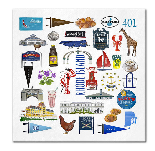 Iconic Rhode Island Watercolor  Napkins
