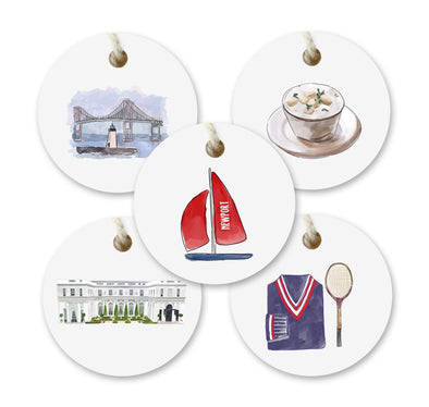 Iconic Newport, Rhode Island Watercolor Gift Tags - Set of 10