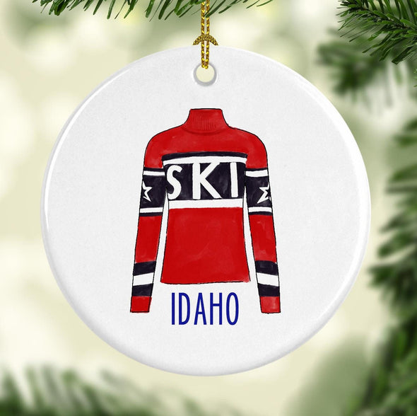 Idaho Ski Sweater Round Porcelain Ornament