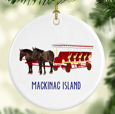 Mackinac Island Horse and Carriage Round Porcelain Ornament