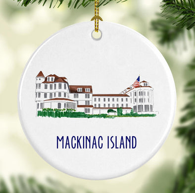 Island House Mackinac Island Round Porcelain Ornament