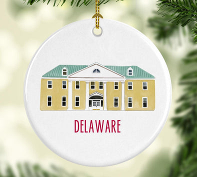 Delaware Bellevue Hall Round Porcelain Ornament