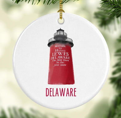 Lewes Delaware Lighthouse Round Porcelain Ornament