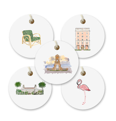 Iconic Palm Beach, Florida Watercolor Gift Tags - Set of 10