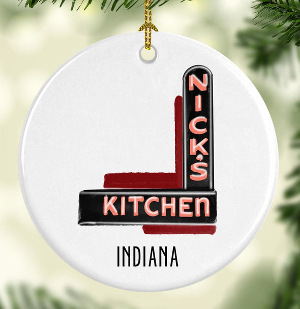 Nick's Kitchen Indiana Round Porcelain Ornament