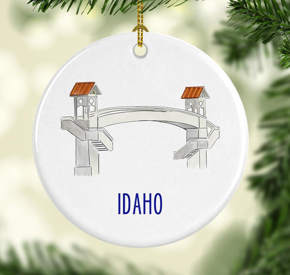 Idaho's C'oeur D'Alene Bridge Round Porcelain Ornament