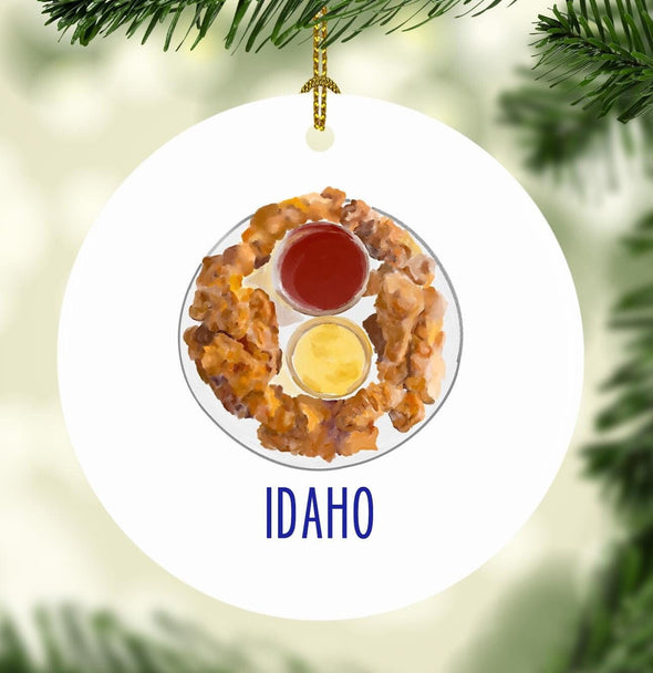 Idahon Steak Fingers Round Porcelain Ornament