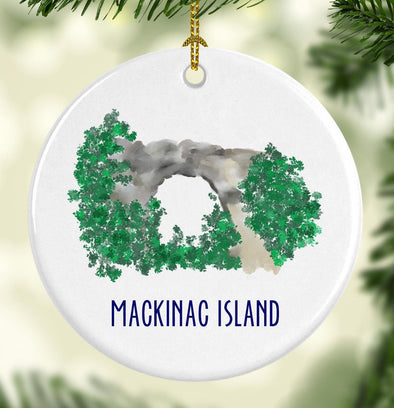 Mackinac Island Arch Rock Round Porcelain Ornament