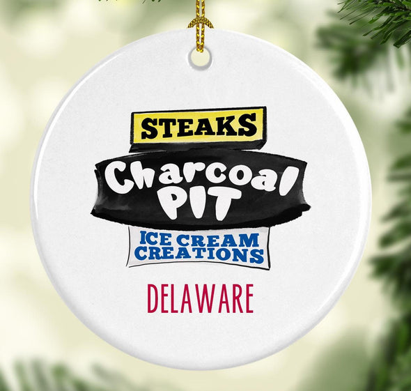 Delaware Charcoal Pit Round Porcelain Ornament
