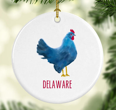 Delaware Blue Hen Round Porcelain Ornament