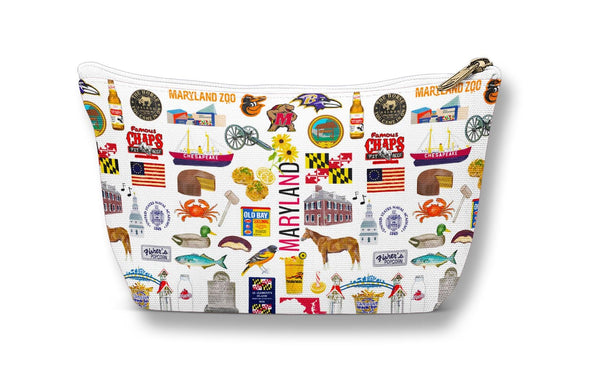 Large Maryland Watercolor Illustration Accessory Pouch