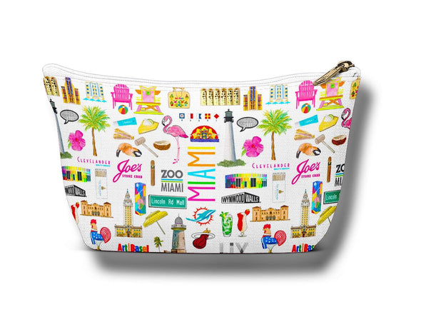 Large Miami Florida Watercolor Illustration Accessory Pouch