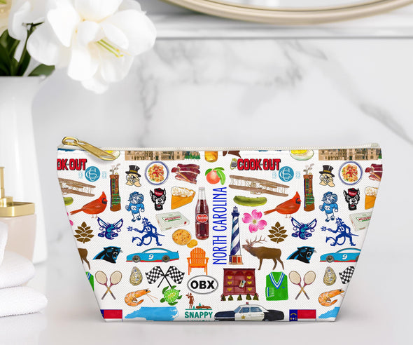 Large North Carolina Watercolor Illustration Accessory Pouch