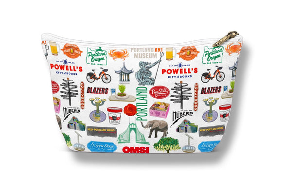Large Portland Oregon Watercolor Illustration Accessory Pouch