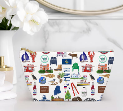 Large Maine Watercolor Illustration Accessory Pouch