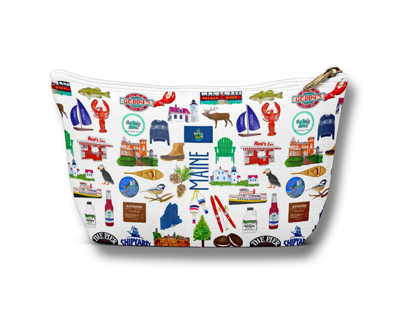 Large Maine Watercolor Illustration Accessory Pouch