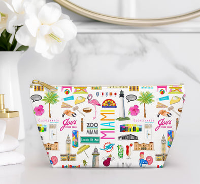 Large Miami Florida Watercolor Illustration Accessory Pouch