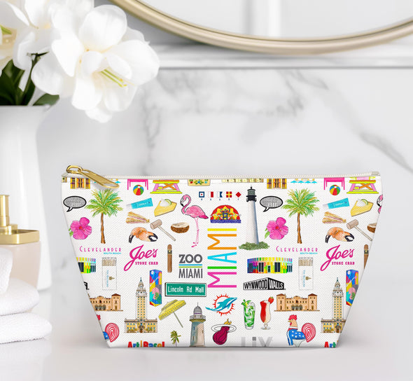 Large Miami Florida Watercolor Illustration Accessory Pouch