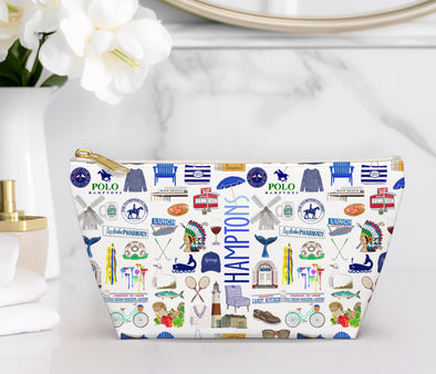 Large Hamptons NY Watercolor Illustration Accessory Pouch