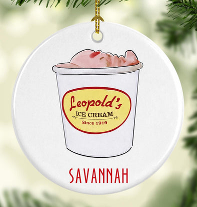 Leopold's Ice Cream Cup - Savannah Georgia Round Porcelain Ornament
