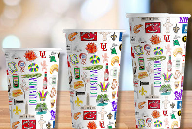 Iconic Louisiana Watercolor Hot/Cold Paper Party Cups - 3 sizes - Set of 12