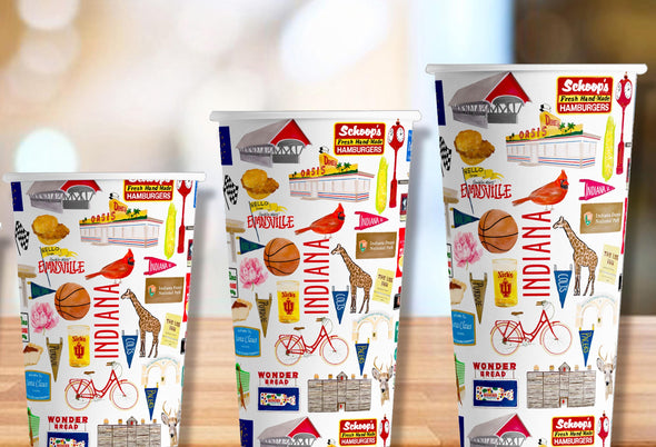 Iconic Indiana Watercolor Hot/Cold Paper Party Cups - 3 sizes - Set of 12