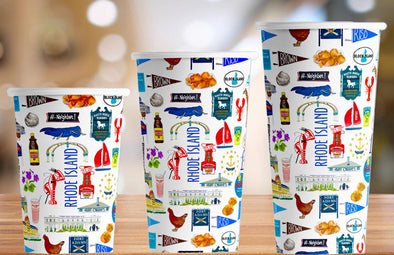 Iconic Rhode Island Watercolor Hot/Cold Paper Party Cups - 3 sizes - Set of 12