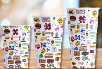 Iconic Mississippi Watercolor Hot/Cold Paper Party Cups - 3 sizes - Set of 12