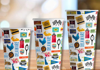 Iconic Delaware Watercolor Hot/Cold Paper Party Cups - 3 sizes - Set of 12