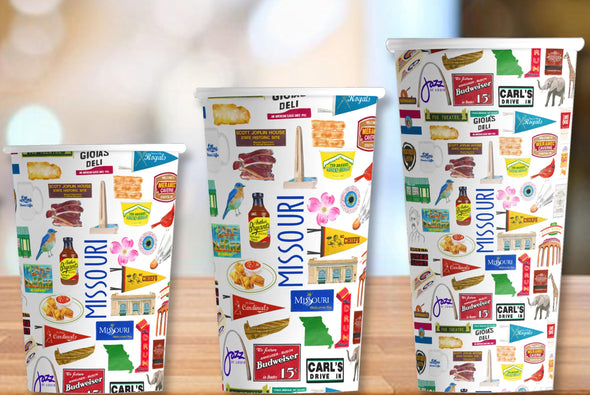 Iconic Missouri Watercolor Hot/Cold Paper Party Cups - 3 sizes - Set of 12