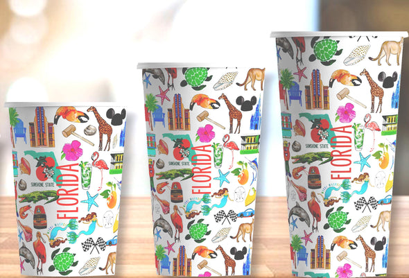 Iconic Florida Watercolor Hot/Cold Paper Party Cups - 3 sizes - Set of 12